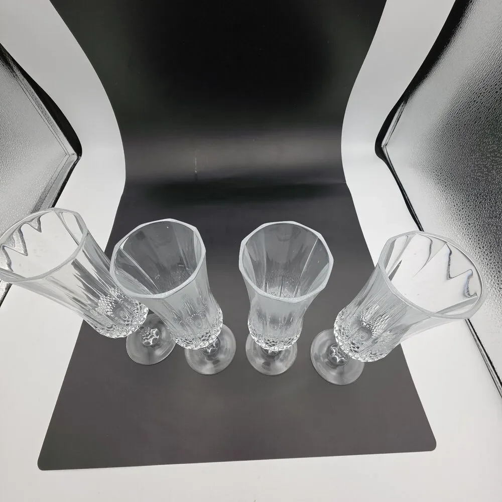 Vintage Set of 4 Cut Crystal Champagne Flutes 8